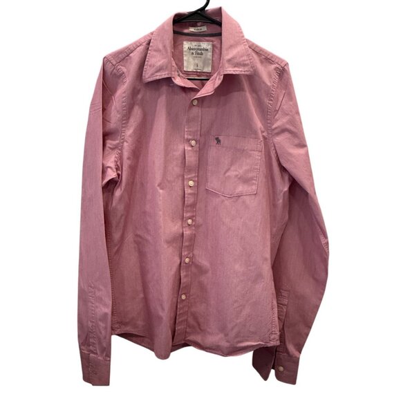 Abercrombie & Fitch Mens Muscle Fit Pink Button Up LongSleeve Shirt Size L Moose - Picture 1 of 7